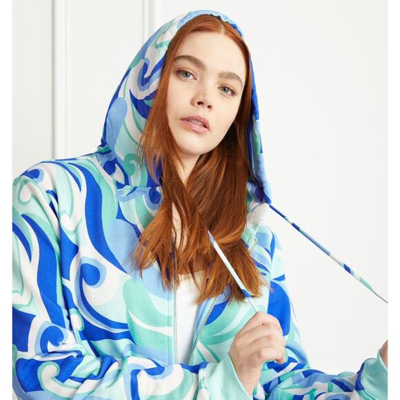 Hill House Allie Zip-Up Hooded Fleece Jacket in Ocean Kaleidoscope Size Small - Picture 3 of 8